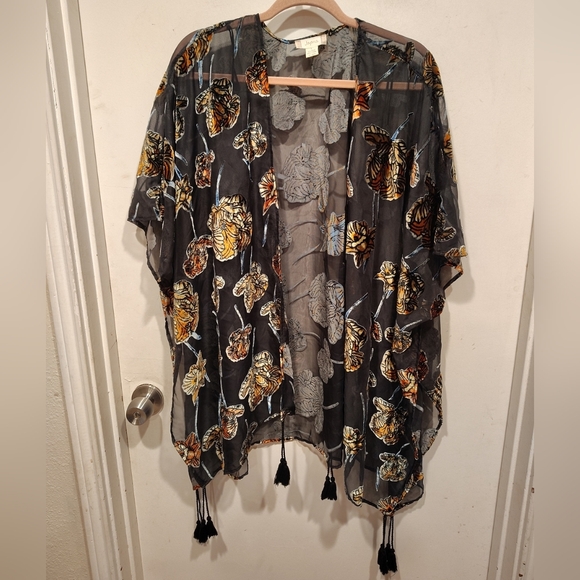 Japna Jackets & Blazers - Japna Women's Velvet Burnout Kimono Duster Black & Gold Floral Sz L Whimsigoth